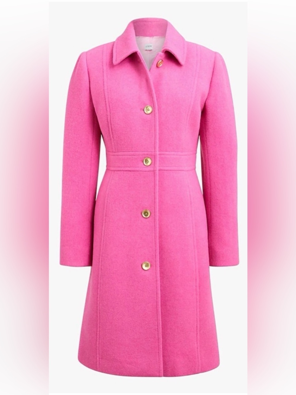 J. Crew Bright Pink Wool Trench Coat with Gold Buttons